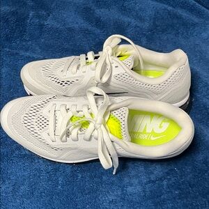 Nike Airmax running shoes White black  and Bright neon accents New women’s 9.5